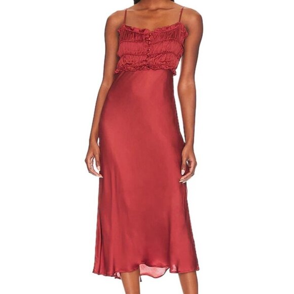 Astr the Label Red Ruffle Silky Maxi Dress Sz S NWOT - Picture 1 of 7